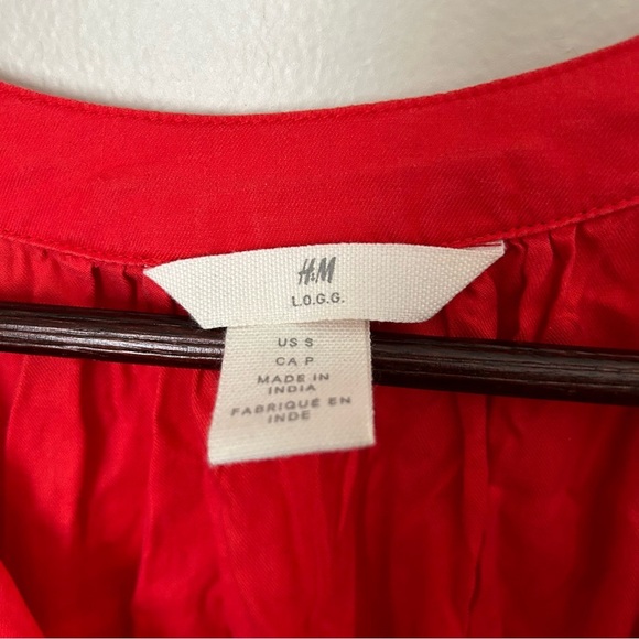 H&M LOGG Dress Red V-Neck Tie Waist Red Orange Casual Solid Neutral - Picture 7 of 10